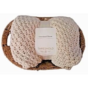 Off-White Color Threshold 70x50" Solid Warm Knitted Oversized Knit Throw Blanket